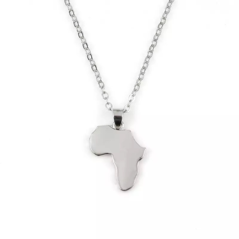 Mini Africa Map Necklace, Silver
